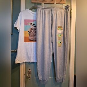 Star Wars Light Gray Joggers And Top with Grogu Design